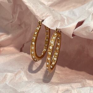 Vintage Cubic Zirconia Pierced Earrings Loop Hoop  Quality Grade 8P Stamped